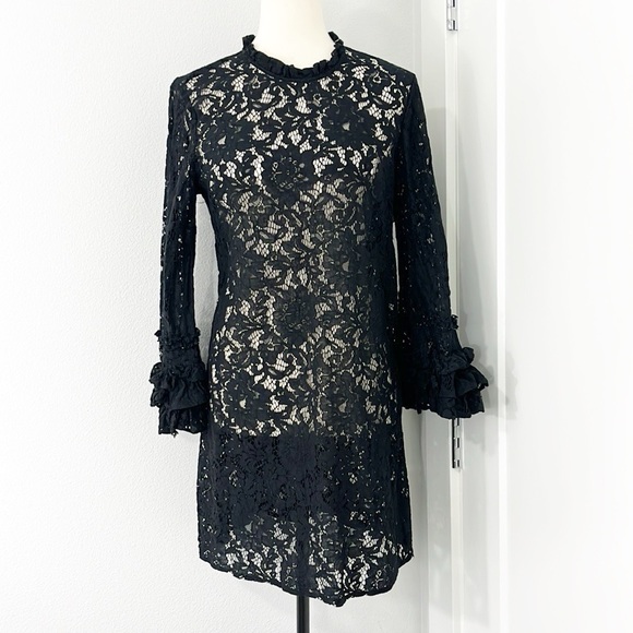 Who What Wear Dresses & Skirts - Who What Wear Medium Black Lace Sheer Long Ruffle Sleeve High Neck Dress
